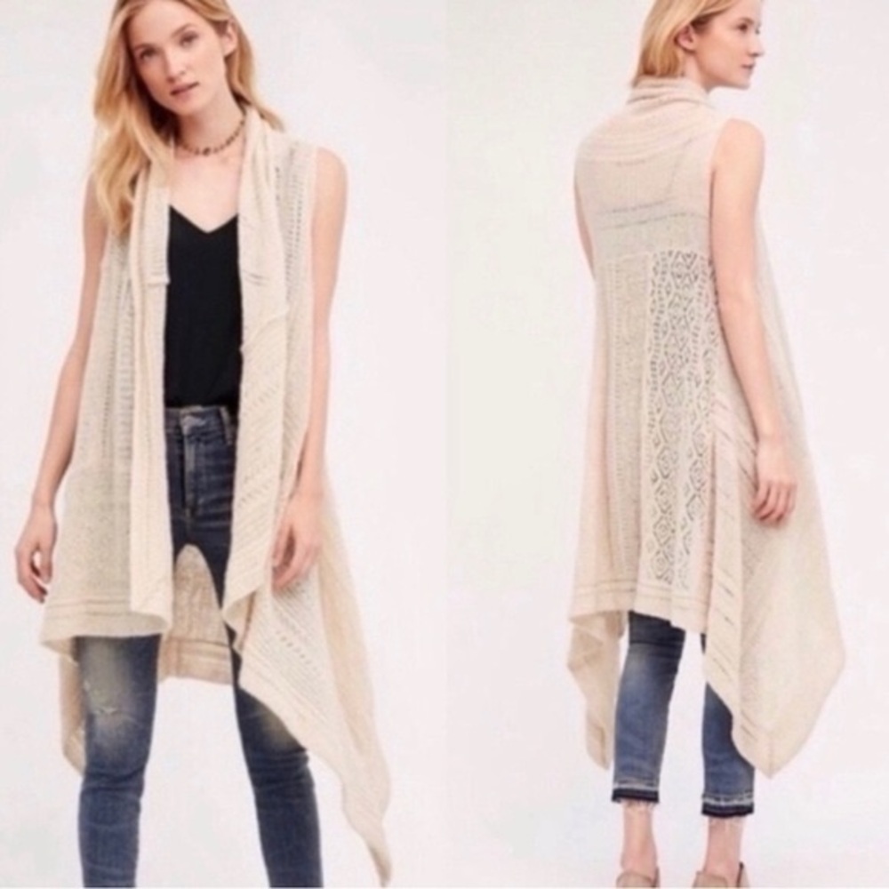 Anthropologie Cream Sleeveless Cardigan